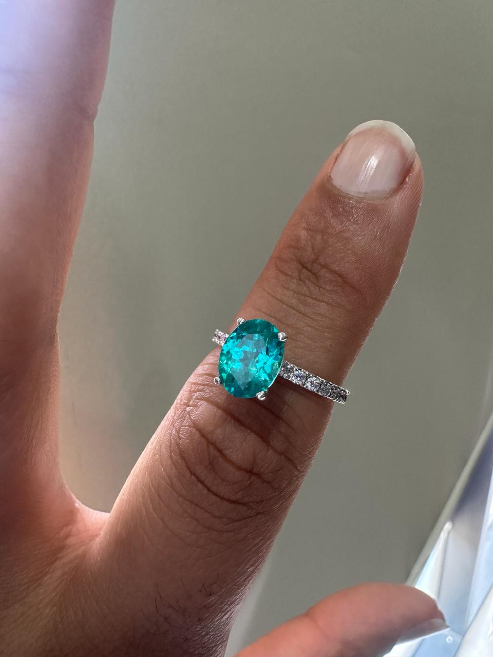 2 CT Paraiba Tourmaline Moissanite Engagement Ring | 14K White Gold, Luxury Gift for her