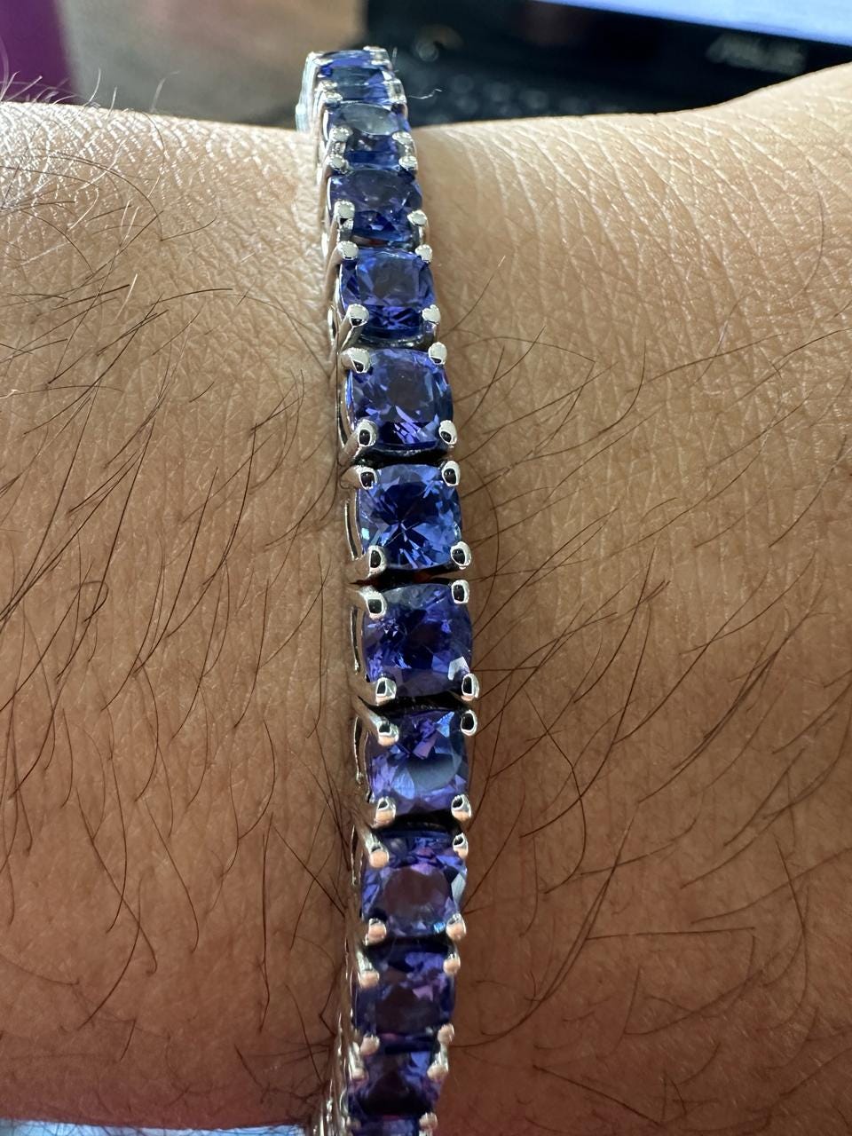 Natural Tanzanite Cushion Cut Tennis Bracelet | 10CT 14K White Gold Blue Violet Gemstone
