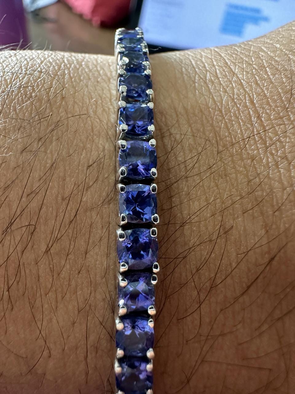 Natural Tanzanite Cushion Cut Tennis Bracelet | 10CT 14K White Gold Blue Violet Gemstone