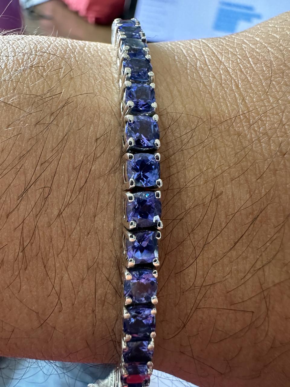 Natural Tanzanite Cushion Cut Tennis Bracelet | 10CT 14K White Gold Blue Violet Gemstone