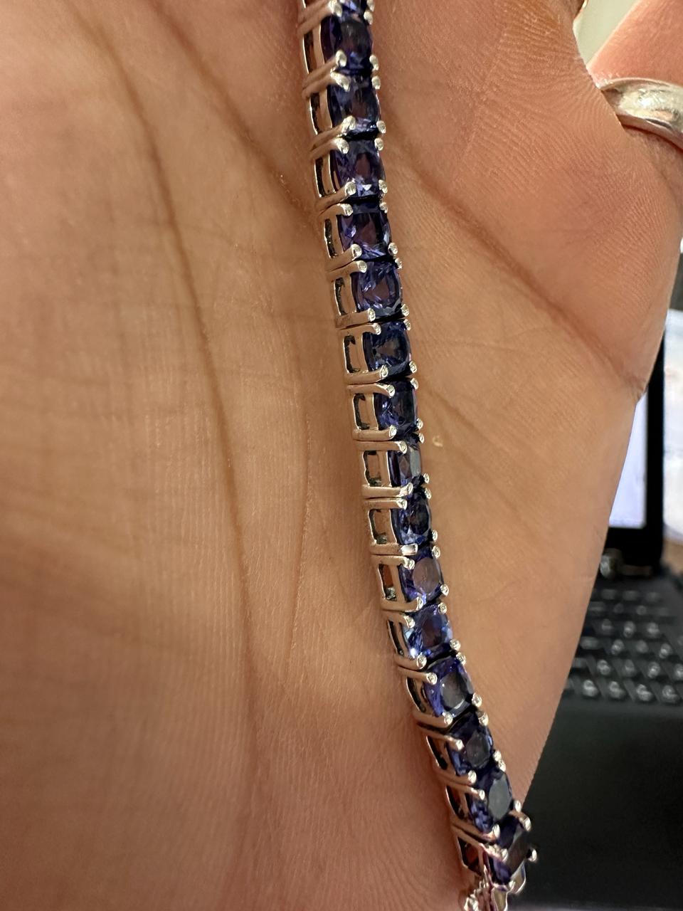Natural Tanzanite Cushion Cut Tennis Bracelet | 10CT 14K White Gold Blue Violet Gemstone