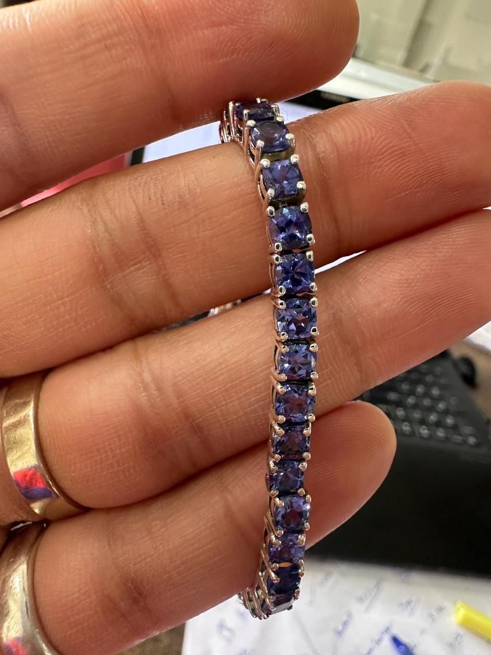 Natural Tanzanite Cushion Cut Tennis Bracelet | 10CT 14K White Gold Blue Violet Gemstone