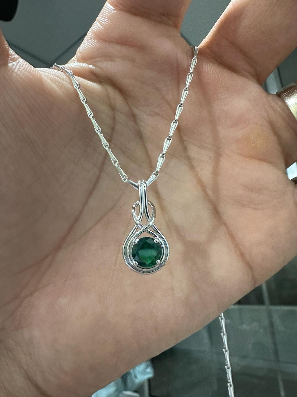Lab Zambian Emerald Solitaire Necklace, 1 Ct Emerald Jewelry, Unique Bale Necklace, Gift for Her