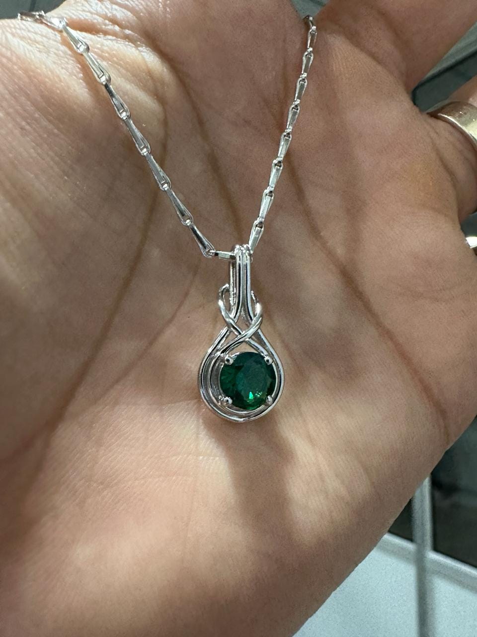 Lab Zambian Emerald Solitaire Necklace, 1 Ct Emerald Jewelry, Unique Bale Necklace, Gift for Her