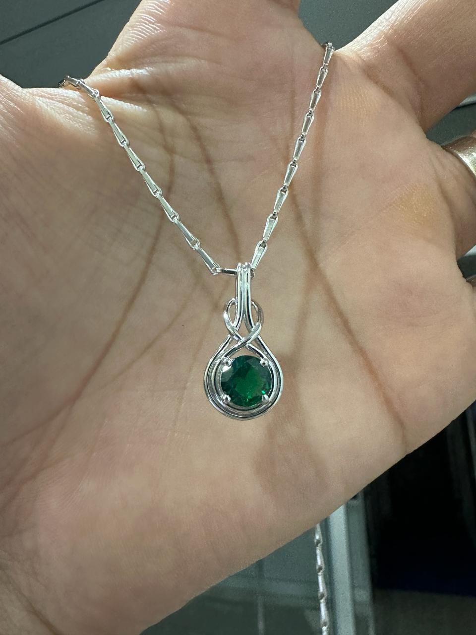 Lab Zambian Emerald Solitaire Necklace, 1 Ct Emerald Jewelry, Unique Bale Necklace, Gift for Her