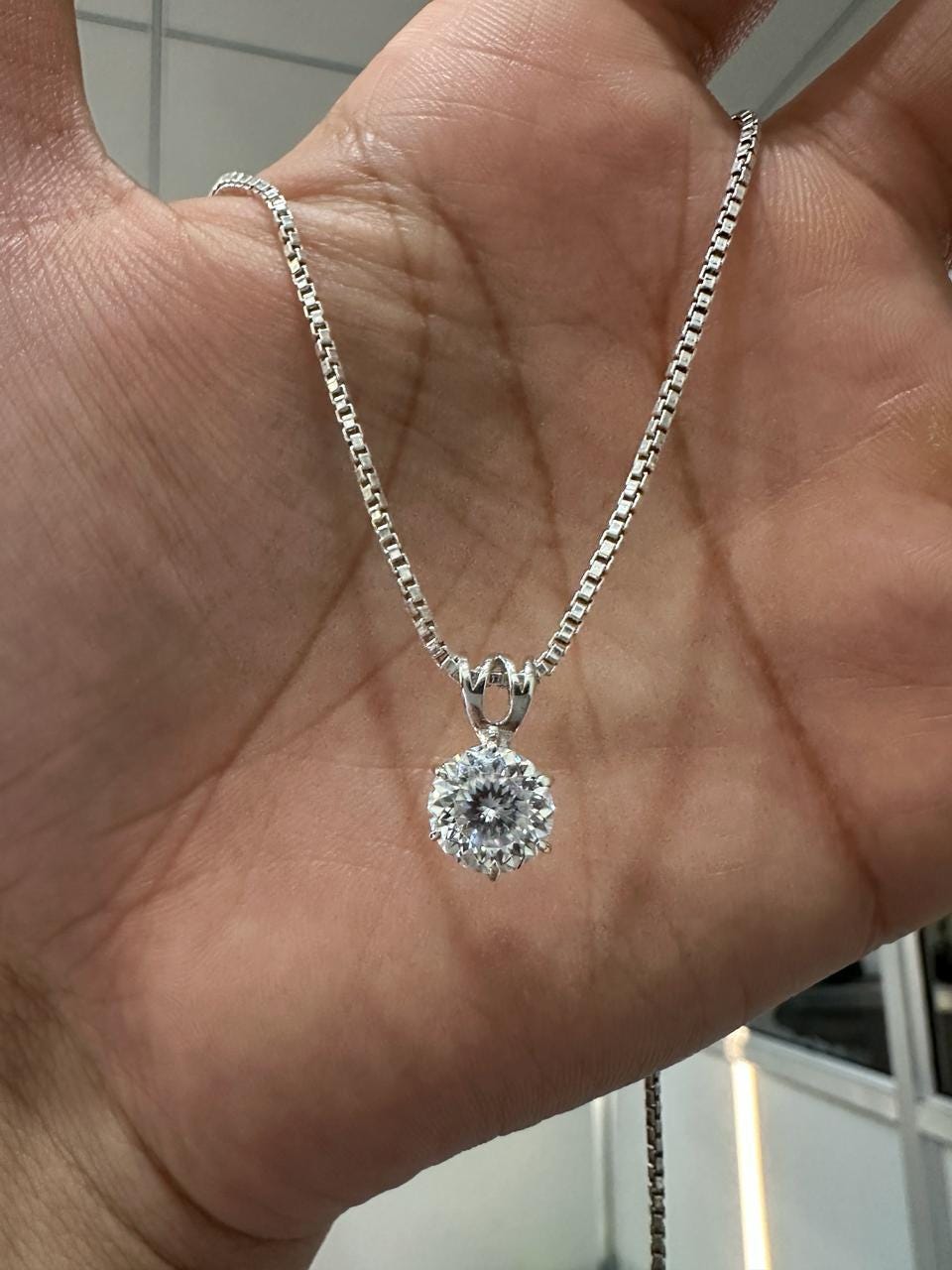 Portuguese Cut Moissanite Solitaire Pendant | 2.5 CT Round Brilliant Sterling Silver Necklace