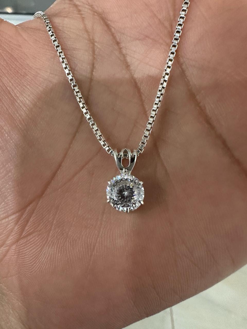 Portuguese Cut Moissanite Solitaire Pendant | 2.5 CT Round Brilliant Sterling Silver Necklace