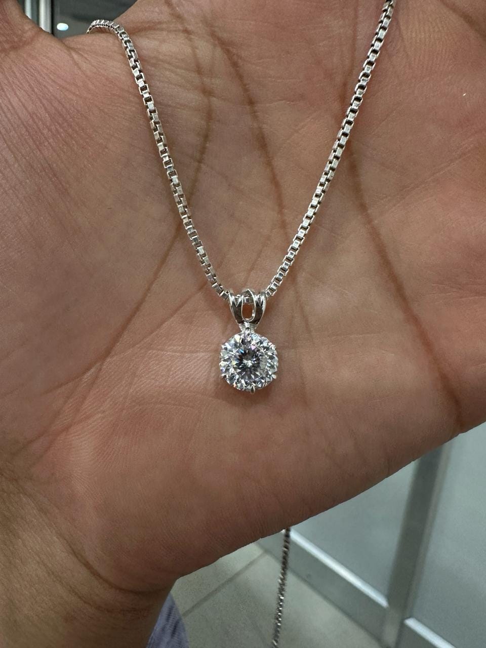 Portuguese Cut Moissanite Solitaire Pendant | 2.5 CT Round Brilliant Sterling Silver Necklace