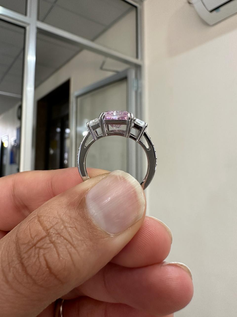 Radiant Lavender Moissanite Engagement Ring | 5 Carat, 10K White Gold, Three Stone Ring