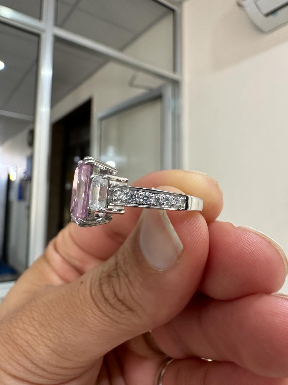 Radiant Lavender Moissanite Engagement Ring | 5 Carat, 10K White Gold, Three Stone Ring