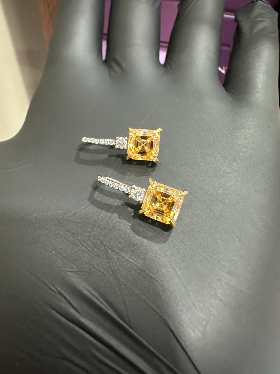 5CT Asscher Yellow Diamond Earrings | 14K White Gold Dangle Drop Earrings for her