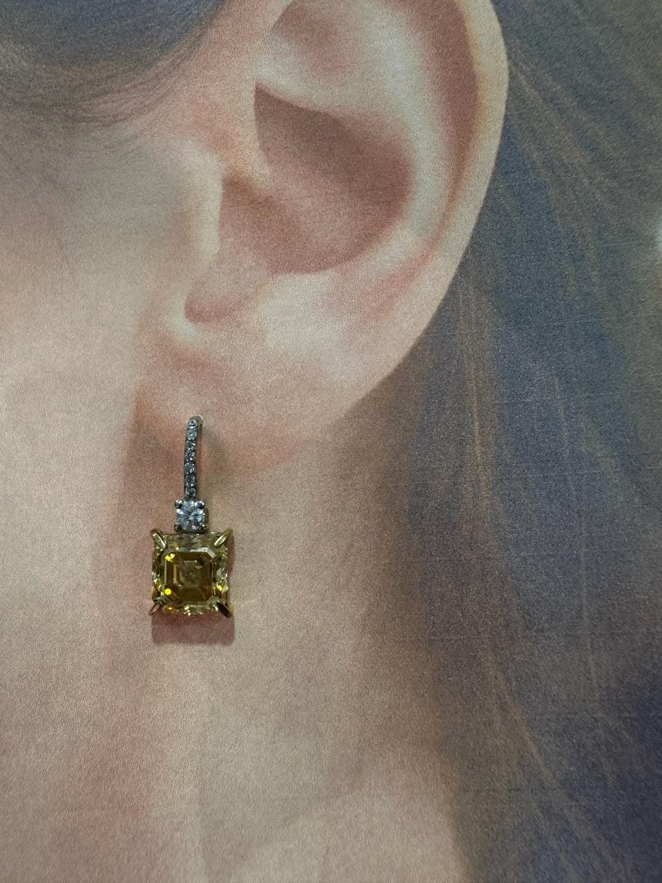 5CT Asscher Yellow Diamond Earrings | 14K White Gold Dangle Drop Earrings for her