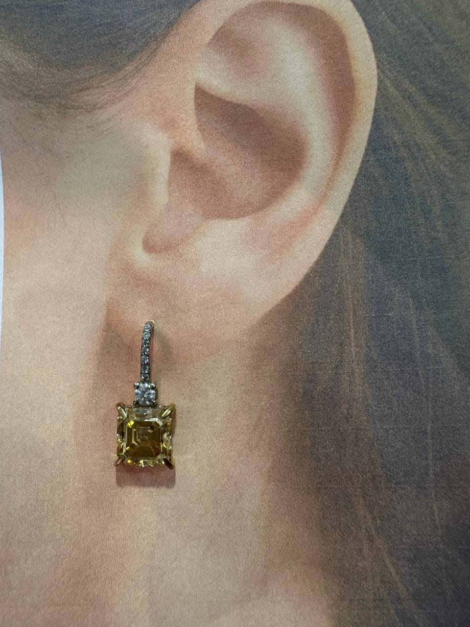5CT Asscher Yellow Diamond Earrings | 14K White Gold Dangle Drop Earrings for her