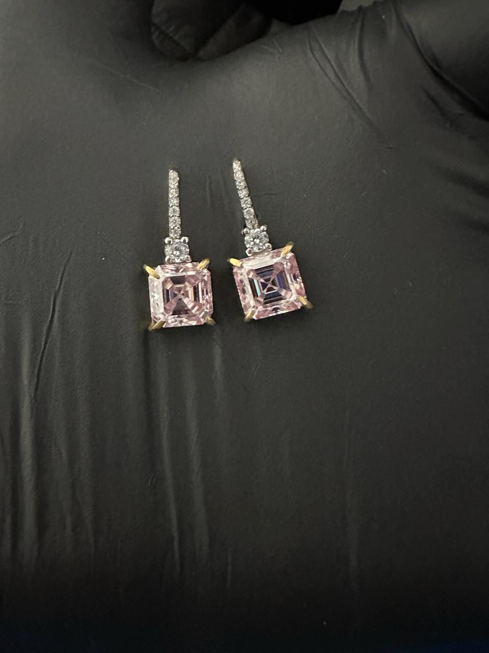5 Ct Pink Asscher Cut Moissanite Drop Earrings, 14K White Gold, Anniversary Gift