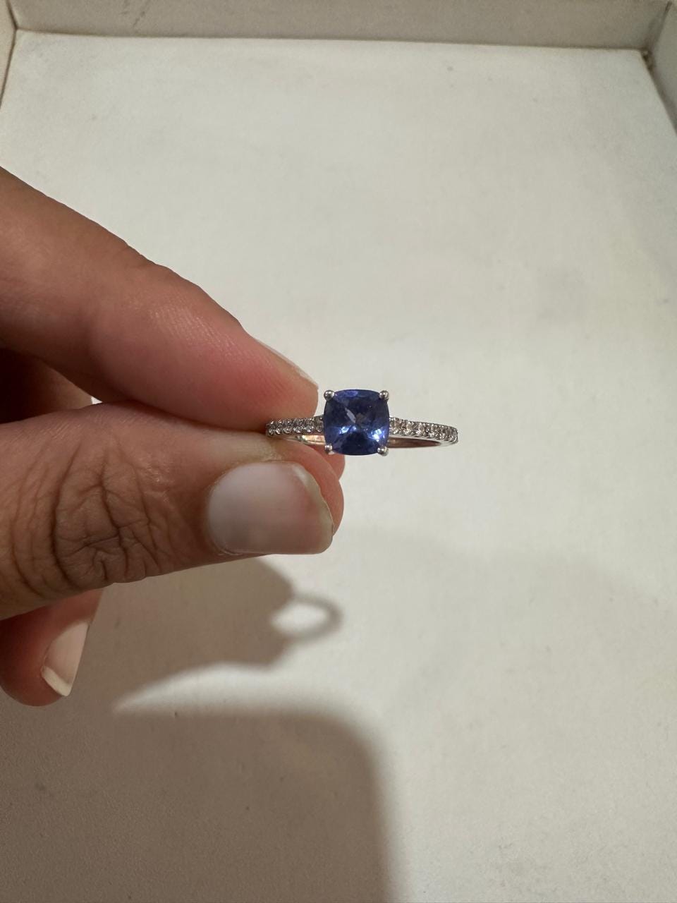 1 CT Cushion Tanzanite Moissanite Ring | 14K White Gold Minimal Engagement Ring