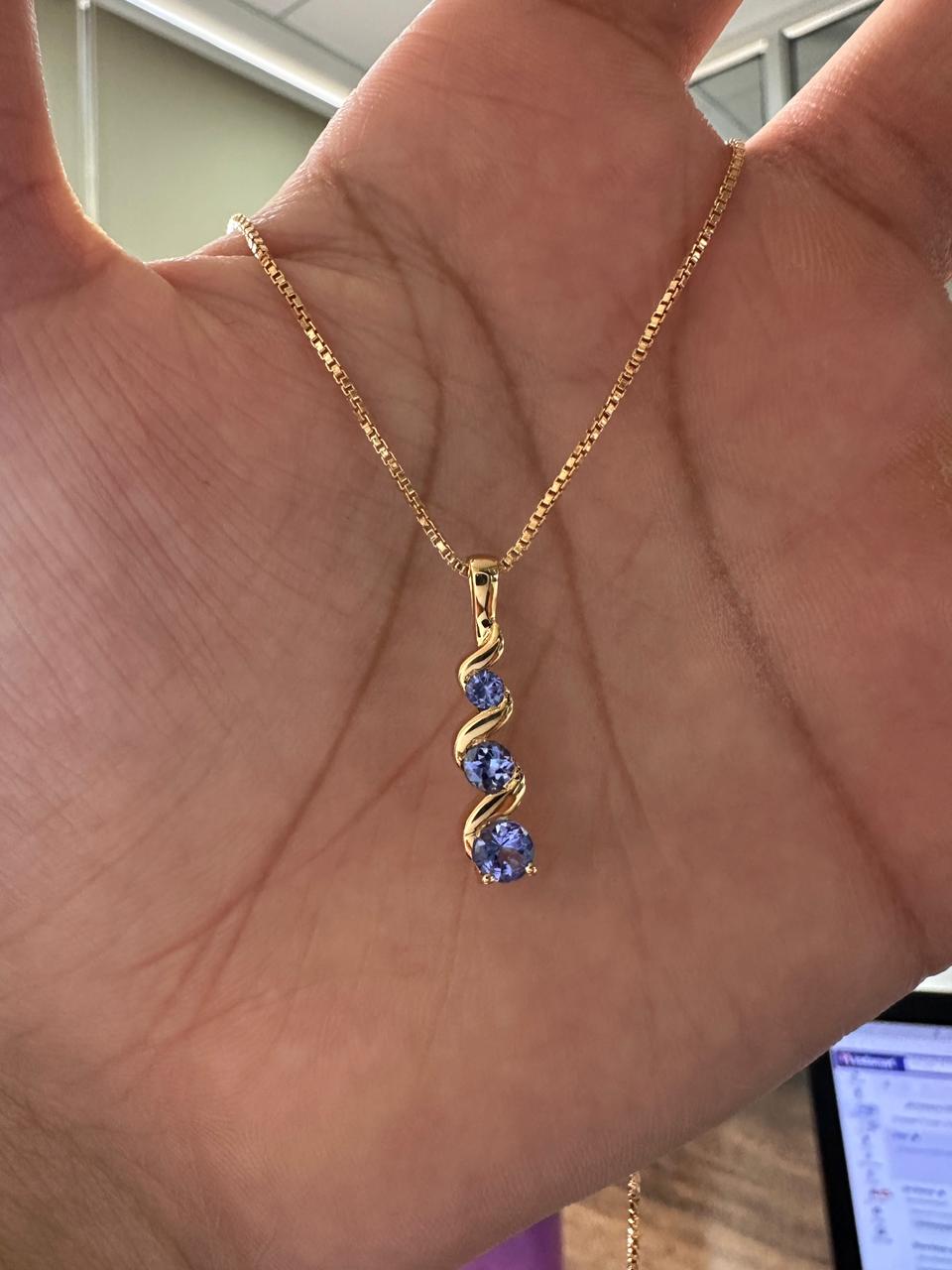 14k Gold Tanzanite Pendant | Unique Three Stone Necklace | Anniversary Gift for her