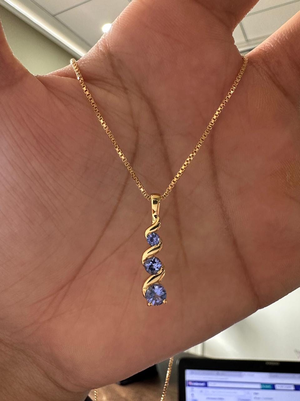 14k Gold Tanzanite Pendant | Unique Three Stone Necklace | Anniversary Gift for her