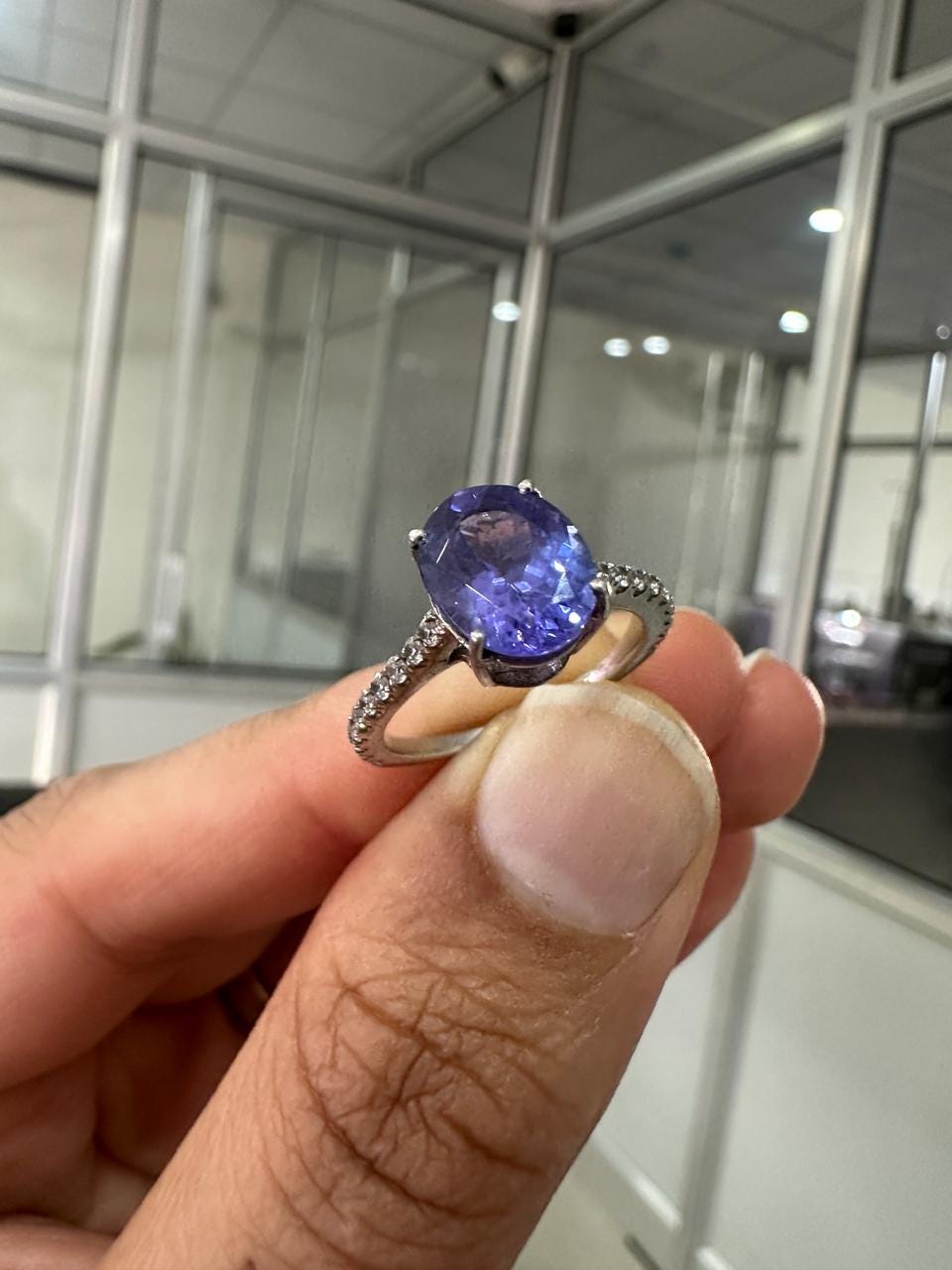 3 CT AAA Tanzanite Engagement Ring, 14K White Gold Diamond Pavé Band