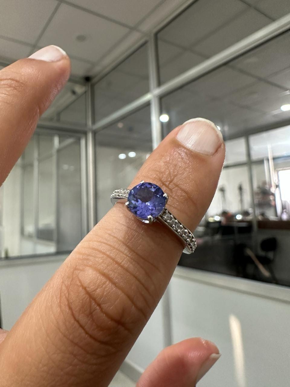 Round Tanzanite Moissanite Ring | 14k White Gold | Minimal Engagement Ring for her