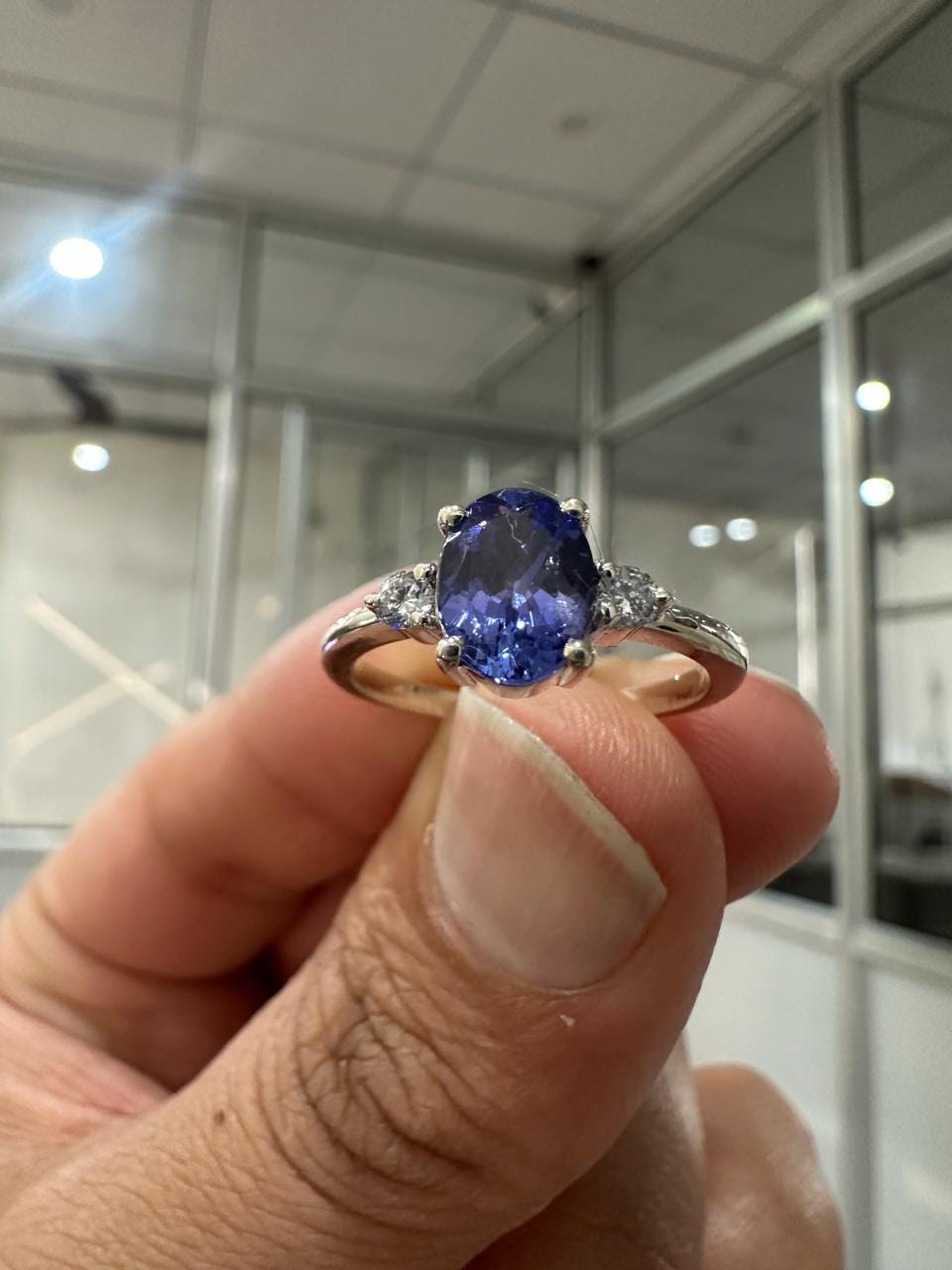 14k White Gold Tanzanite Diamond Engagement Ring for women - Anniversary Gift for wife