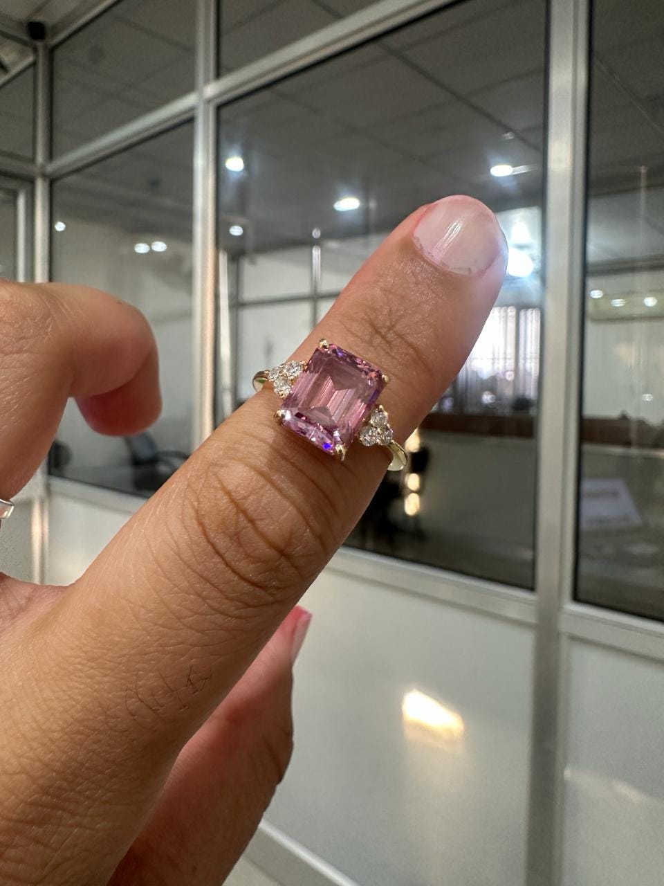 Royal Pink Gemstone Engagement Ring, 3 Ct Moissanite Ring, 14K Yellow Gold, Gift for Her