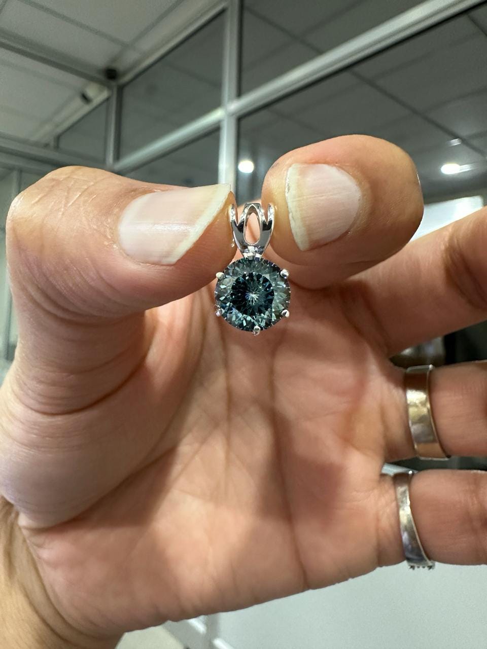 Green Moissanite Portuguese Cut Pendant | 925 Sterling Silver Solitaire Necklace 2.5 CT