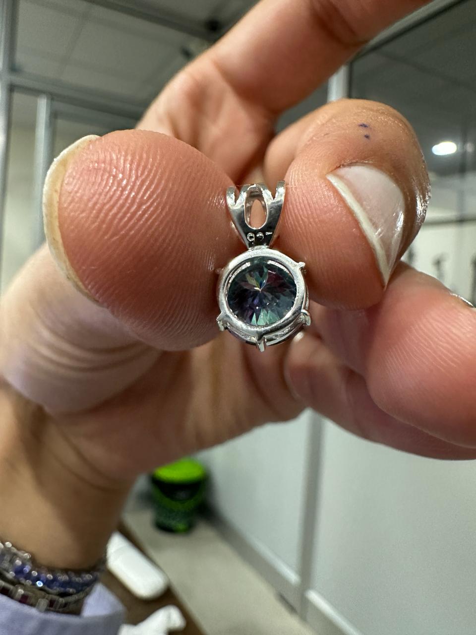 Green Moissanite Portuguese Cut Pendant | 925 Sterling Silver Solitaire Necklace 2.5 CT