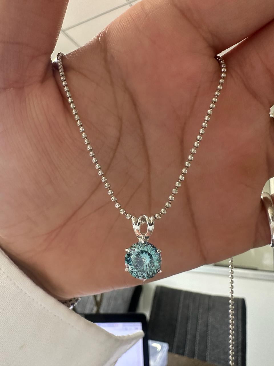 Green Moissanite Portuguese Cut Pendant | 925 Sterling Silver Solitaire Necklace 2.5 CT