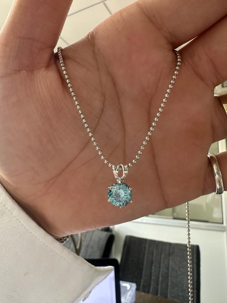 Green Moissanite Portuguese Cut Pendant | 925 Sterling Silver Solitaire Necklace 2.5 CT