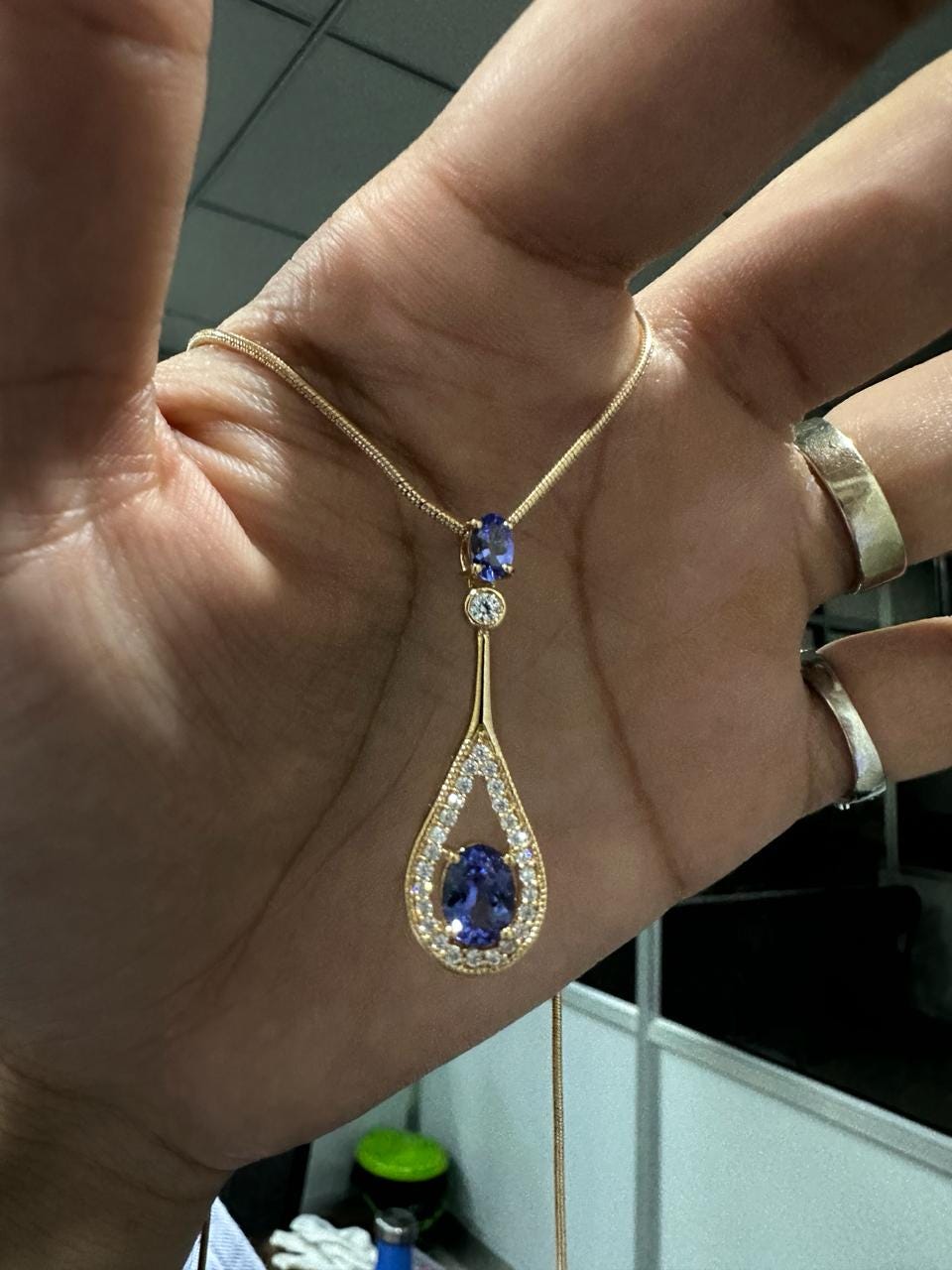 14k Tanzanite Drop Pendant Necklace for Women | Unique Anniversary Gift