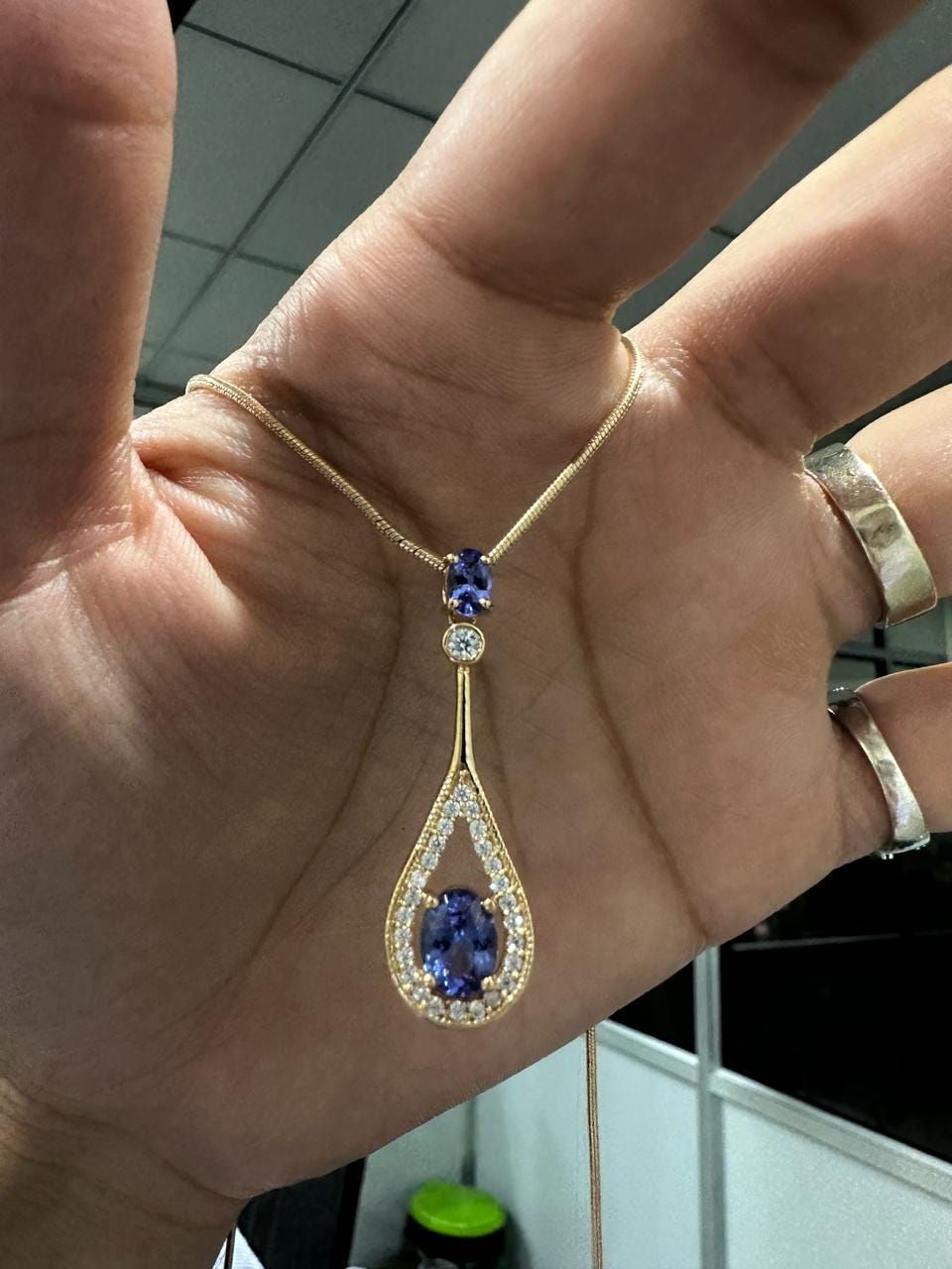 14k Tanzanite Drop Pendant Necklace for Women | Unique Anniversary Gift