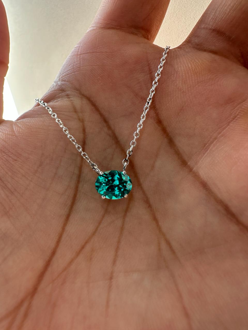 Lab Grown Paraiba Tourmaline Pendant | Oval Solitaire 925 Silver Necklace (2.5 Ct)