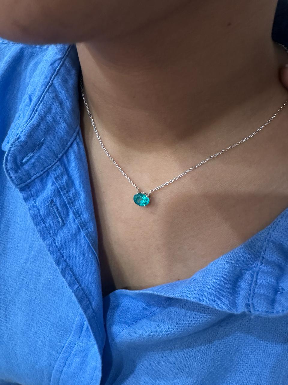 Lab Grown Paraiba Tourmaline Pendant | Oval Solitaire 925 Silver Necklace (2.5 Ct)