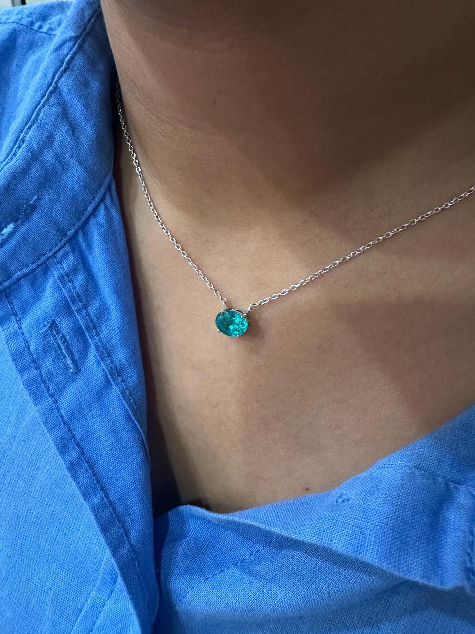 Lab Grown Paraiba Tourmaline Pendant | Oval Solitaire 925 Silver Necklace (2.5 Ct)