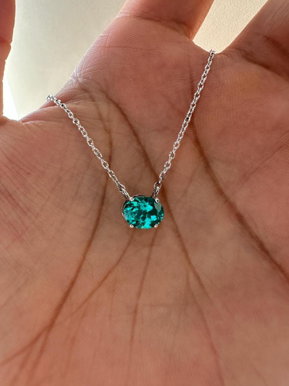 Lab Grown Paraiba Tourmaline Pendant | Oval Solitaire 925 Silver Necklace (2.5 Ct)