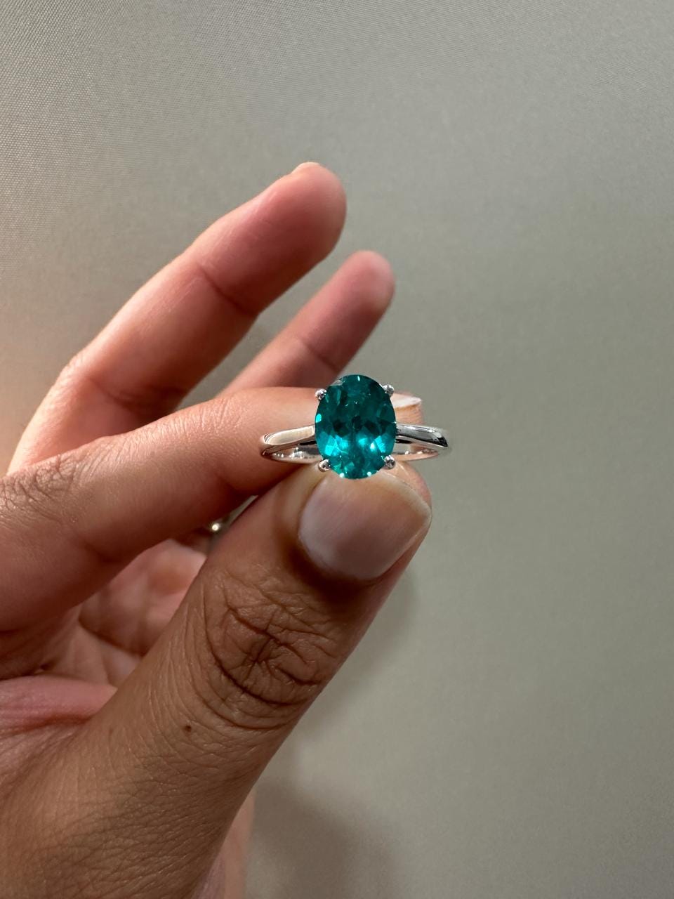 Lab Grown Paraiba Tourmaline Ring | 14K White Gold Oval Solitaire Ocean Blue Gemstone