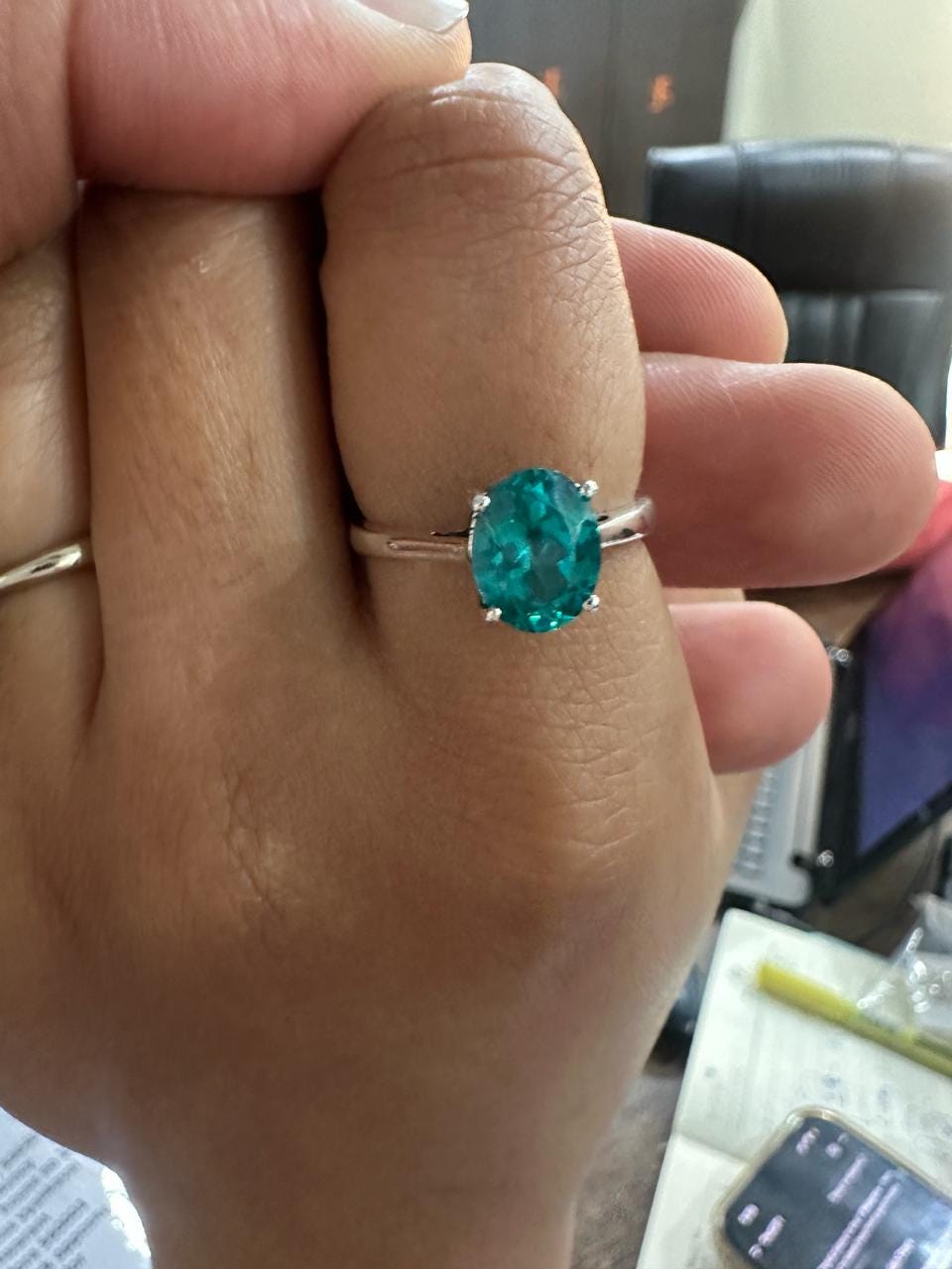 Lab Grown Paraiba Tourmaline Ring | 14K White Gold Oval Solitaire Ocean Blue Gemstone