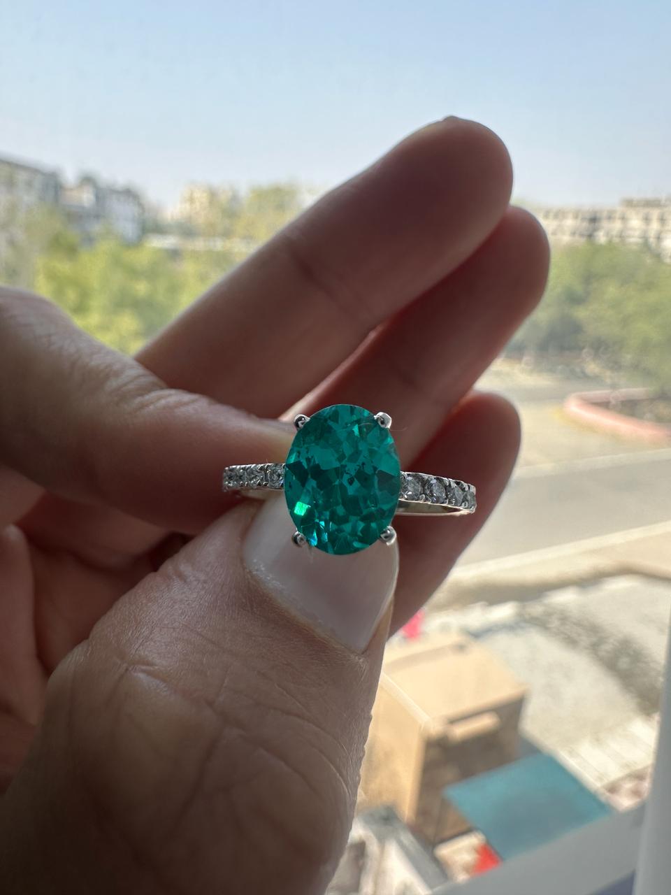 2 CT Paraiba Tourmaline Moissanite Engagement Ring | 14K White Gold, Luxury Gift for her