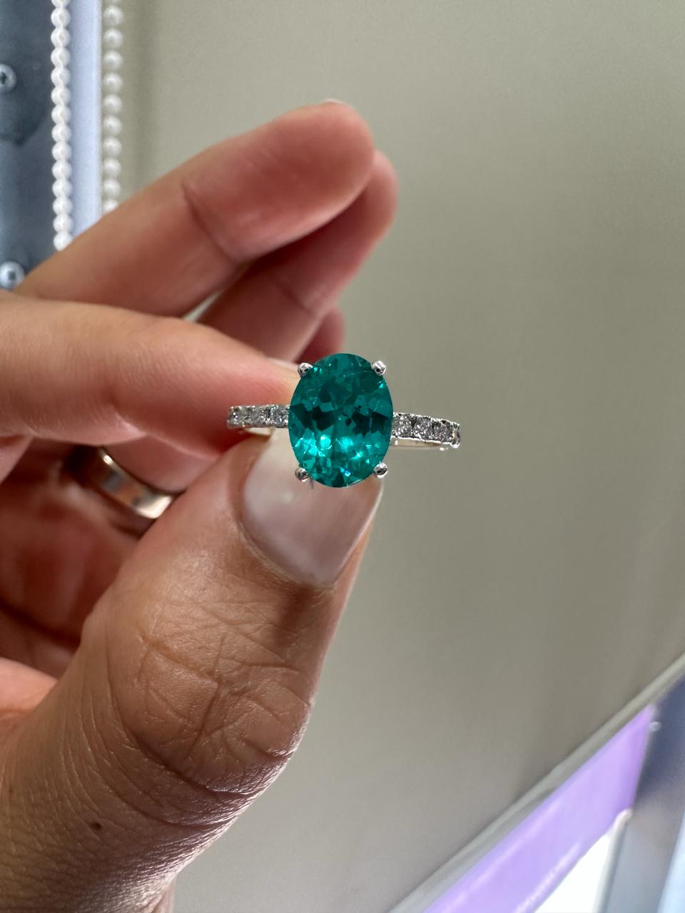 2 CT Paraiba Tourmaline Moissanite Engagement Ring | 14K White Gold, Luxury Gift for her