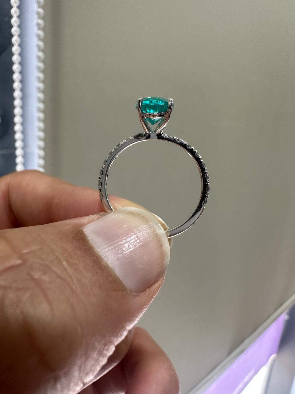 2 CT Paraiba Tourmaline Moissanite Engagement Ring | 14K White Gold, Luxury Gift for her