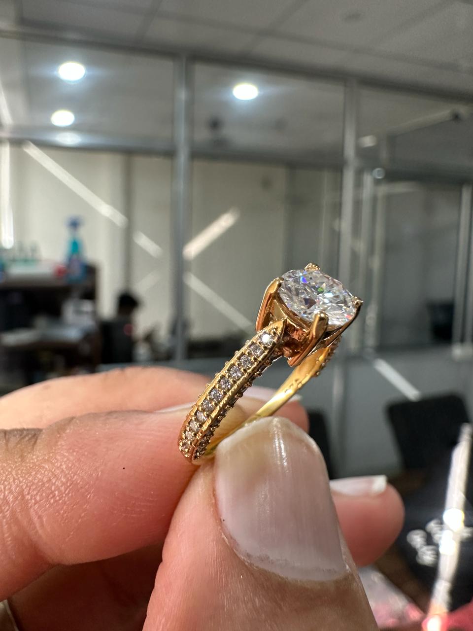 1 CT Round Lab Diamond Engagement Ring, 14K Yellow Gold, IGI Certified Pavé Band