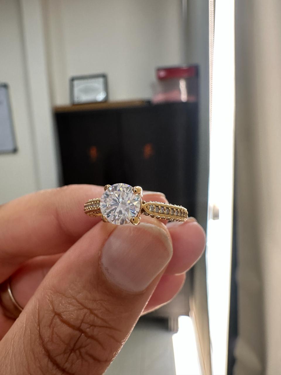 1 CT Round Lab Diamond Engagement Ring, 14K Yellow Gold, IGI Certified Pavé Band