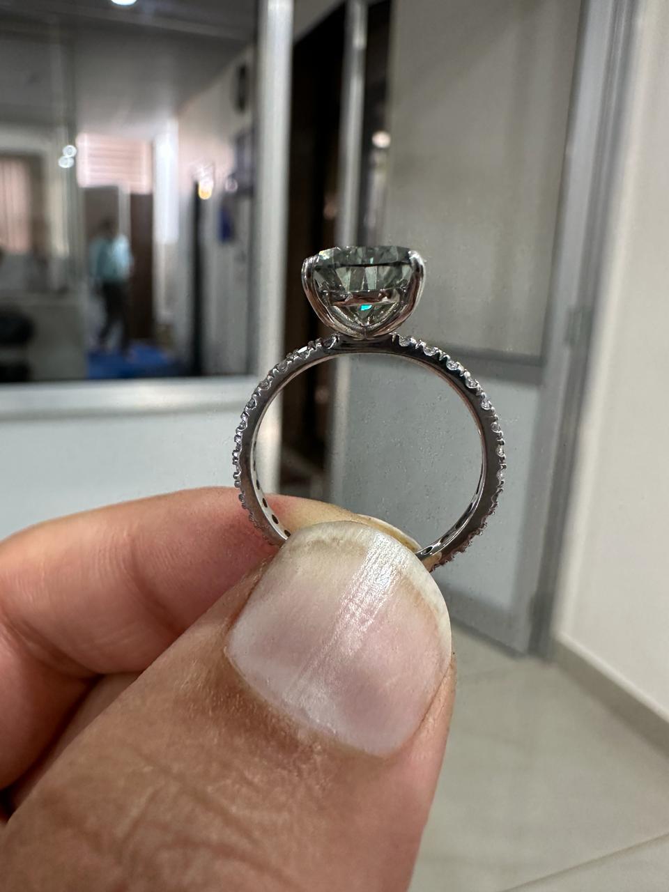 Pear Cut Alexandrite Moissanite Engagement Ring | 14K White Gold Color Changing Bridal Ring