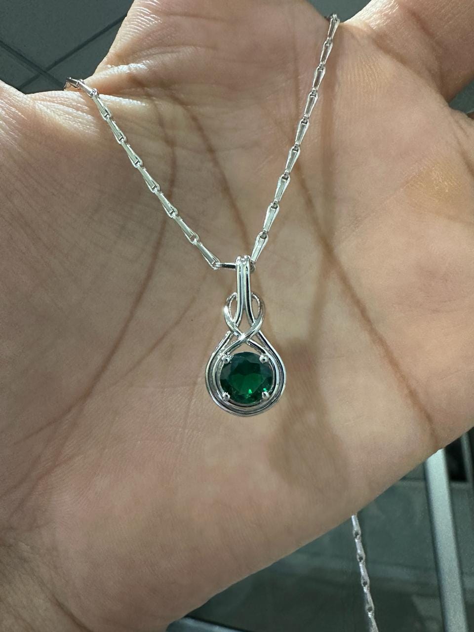 Lab Zambian Emerald Solitaire Necklace, 1 Ct Emerald Jewelry, Unique Bale Necklace, Gift for Her