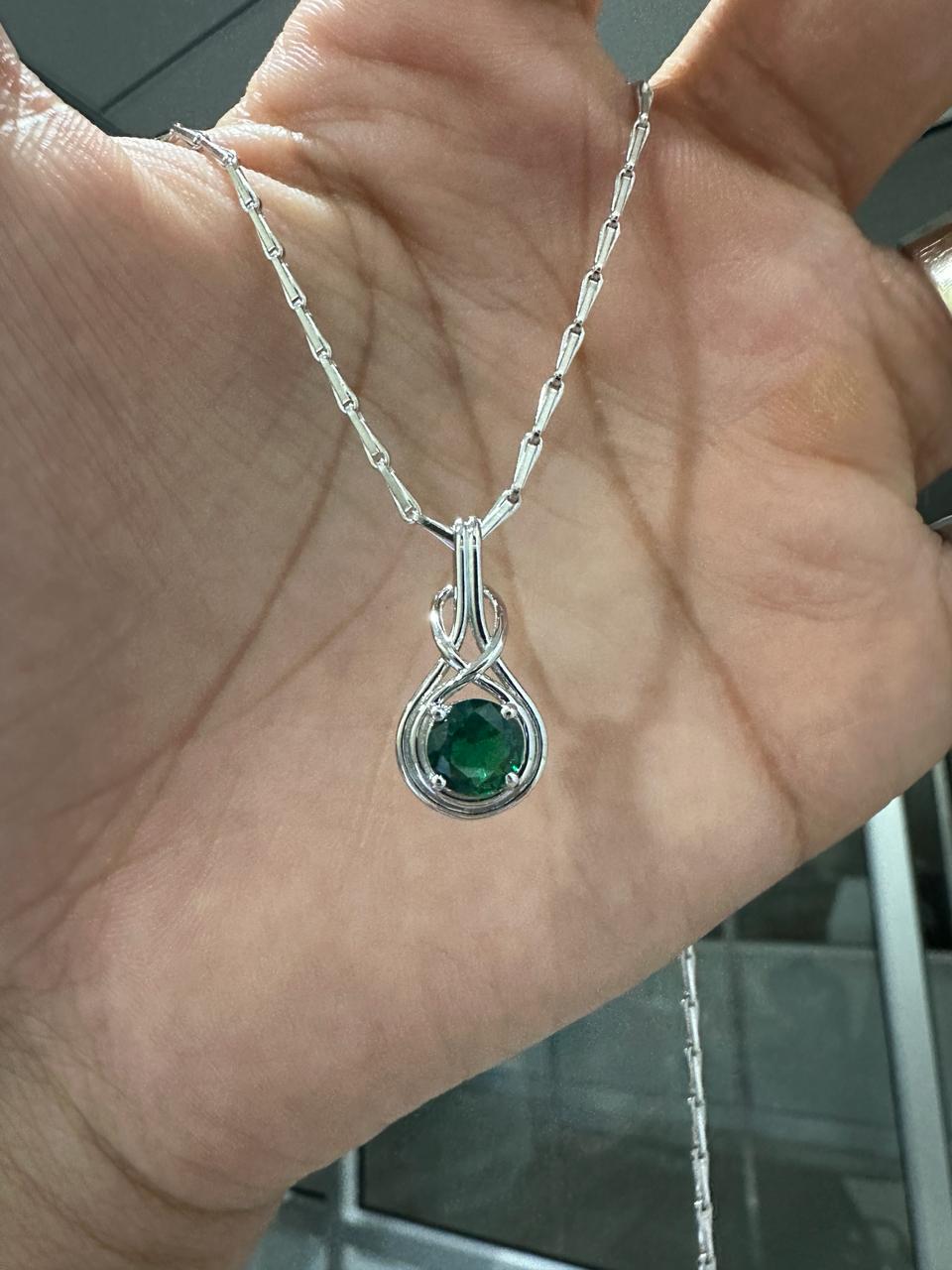 Lab Zambian Emerald Solitaire Necklace, 1 Ct Emerald Jewelry, Unique Bale Necklace, Gift for Her
