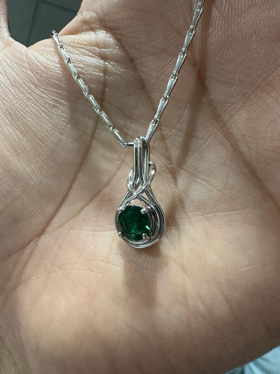 Lab Zambian Emerald Solitaire Necklace, 1 Ct Emerald Jewelry, Unique Bale Necklace, Gift for Her