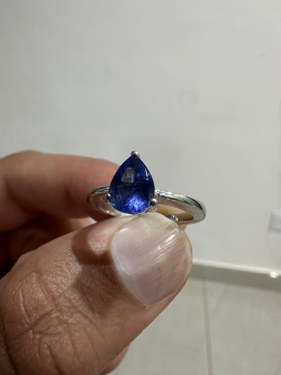 14K White Gold Pear Tanzanite Solitaire Ring, 1.5 Ct Natural Gemstone Engagement Ring