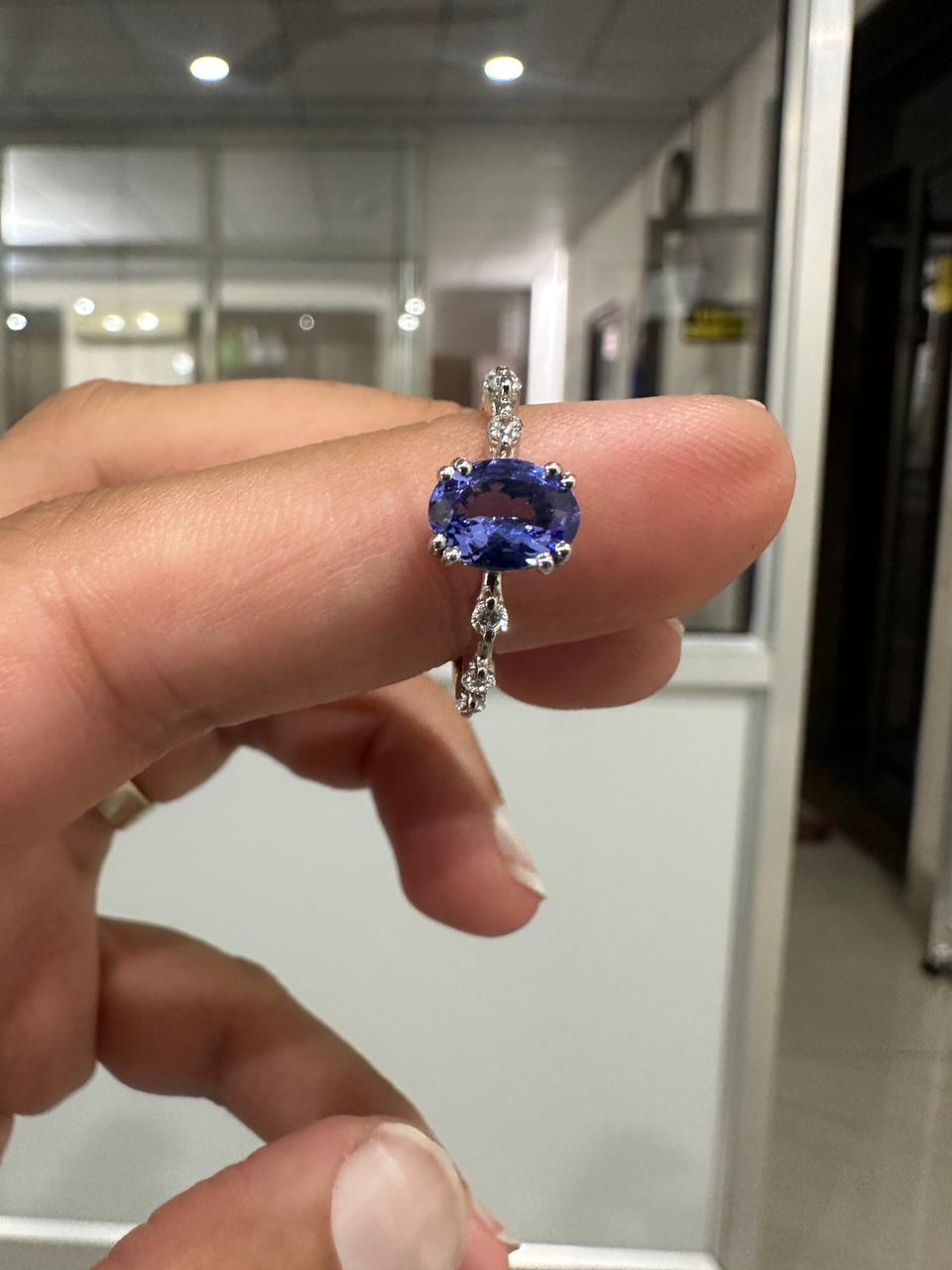 1.5 CT Tanzanite Engagement Ring, 14K White Gold, Minimalist Purple Gemstone Ring