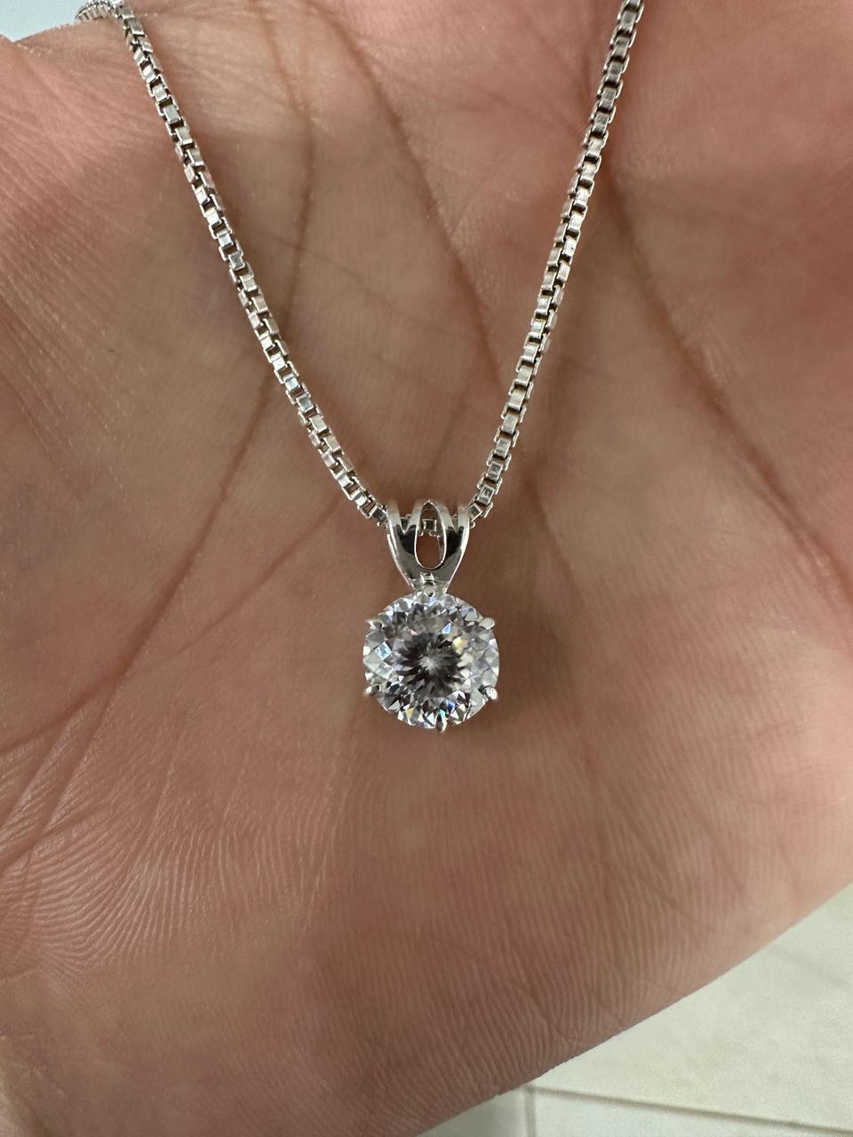 Portuguese Cut Moissanite Solitaire Pendant | 2.5 CT Round Brilliant Sterling Silver Necklace