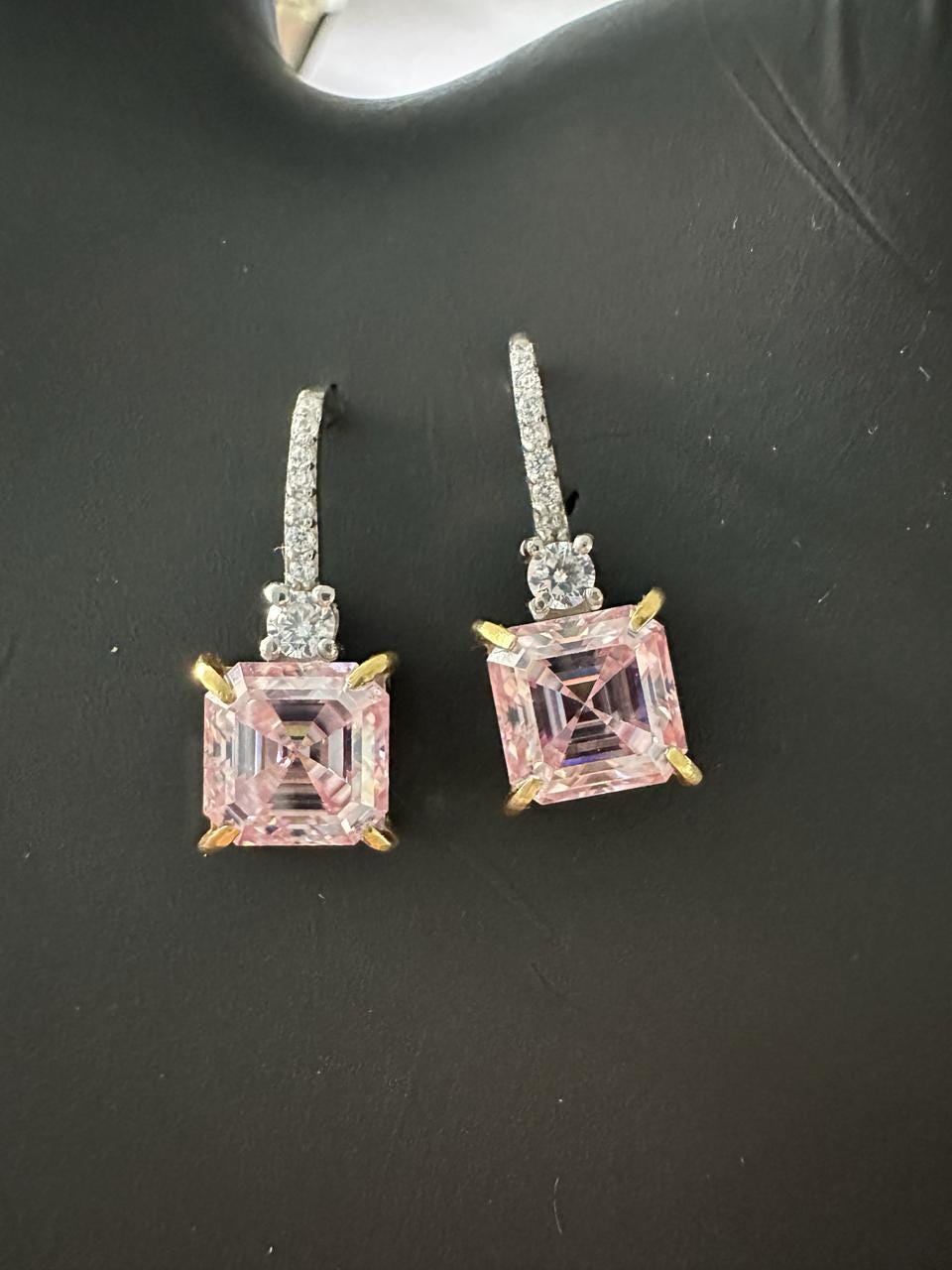 5 Ct Pink Asscher Cut Moissanite Drop Earrings, 14K White Gold, Anniversary Gift